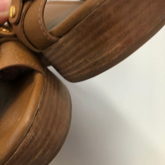 Tory Burch Patti Wedge Sandals Slides Platform Camel Brown Leather Womens 9M 9 - Picture 5 of 12